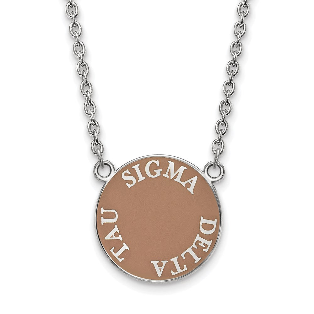 Sterling Silver Rhodium-plated LogoArt Sigma Delta Tau Sorority Text Large Color Enamel Pendant 18 inch Necklace