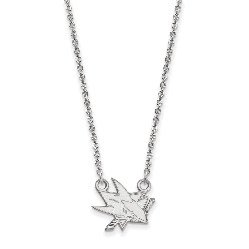 14k White Gold NHL LogoArt San Jose Sharks Small Pendant 18 inch Necklace