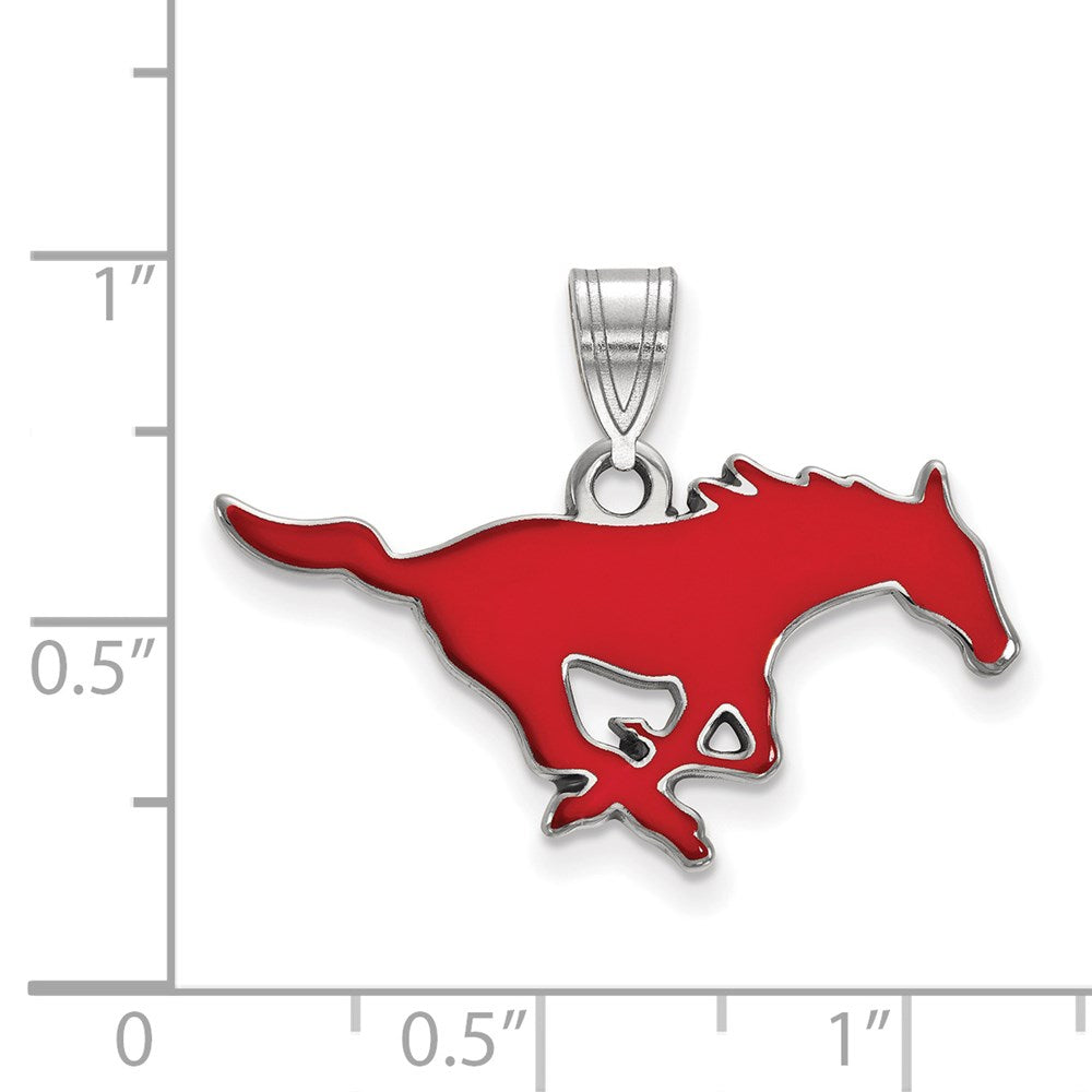 Sterling Silver Rhodium-plated LogoArt Southern Methodist University Mustang Medium Enameled Pendant