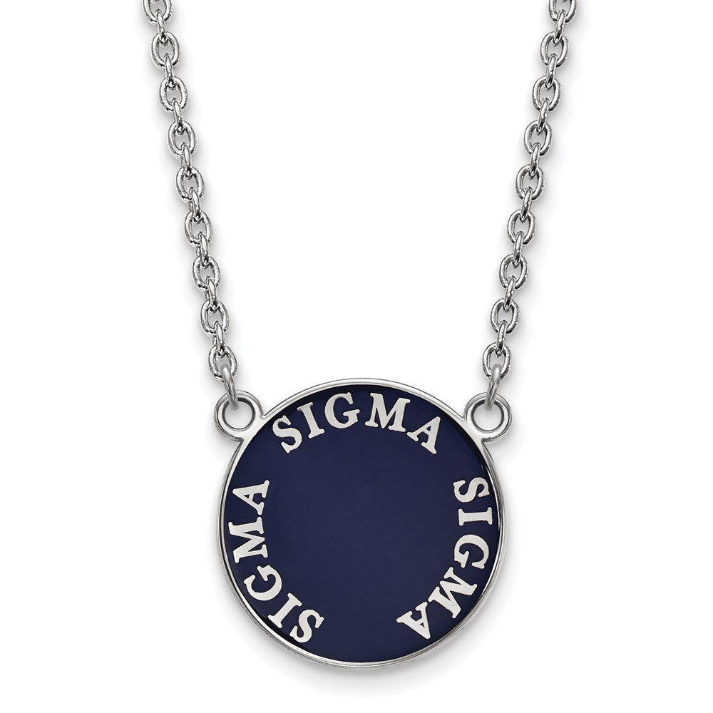 Sterling Silver Rhodium-plated LogoArt Sigma Sigma Sigma Sorority Text Large Color Enamel Pendant 18 inch Necklace