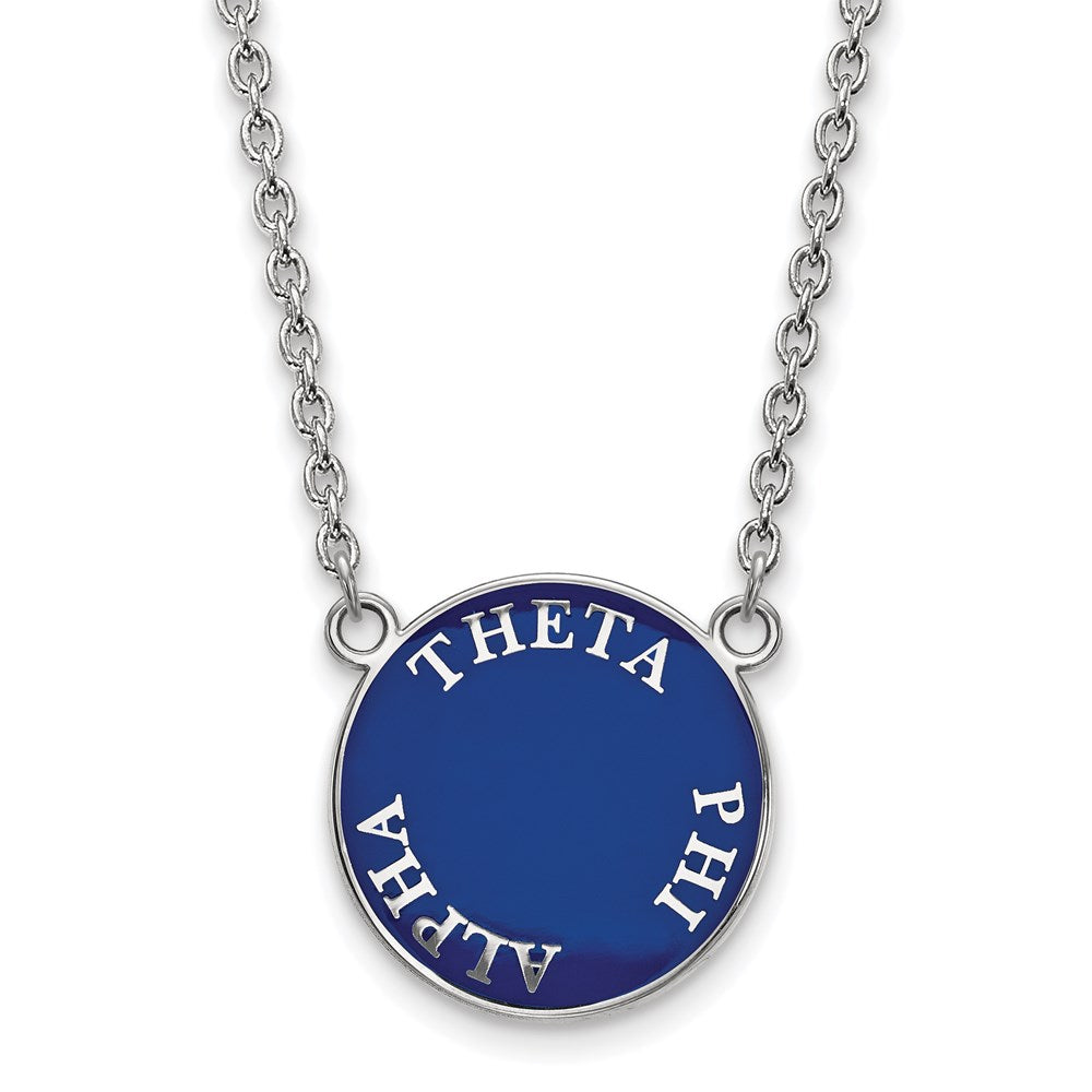 Sterling Silver Rhodium-plated LogoArt Theta Phi Alpha Sorority Text Large Color Enamel Pendant 18 inch Necklace