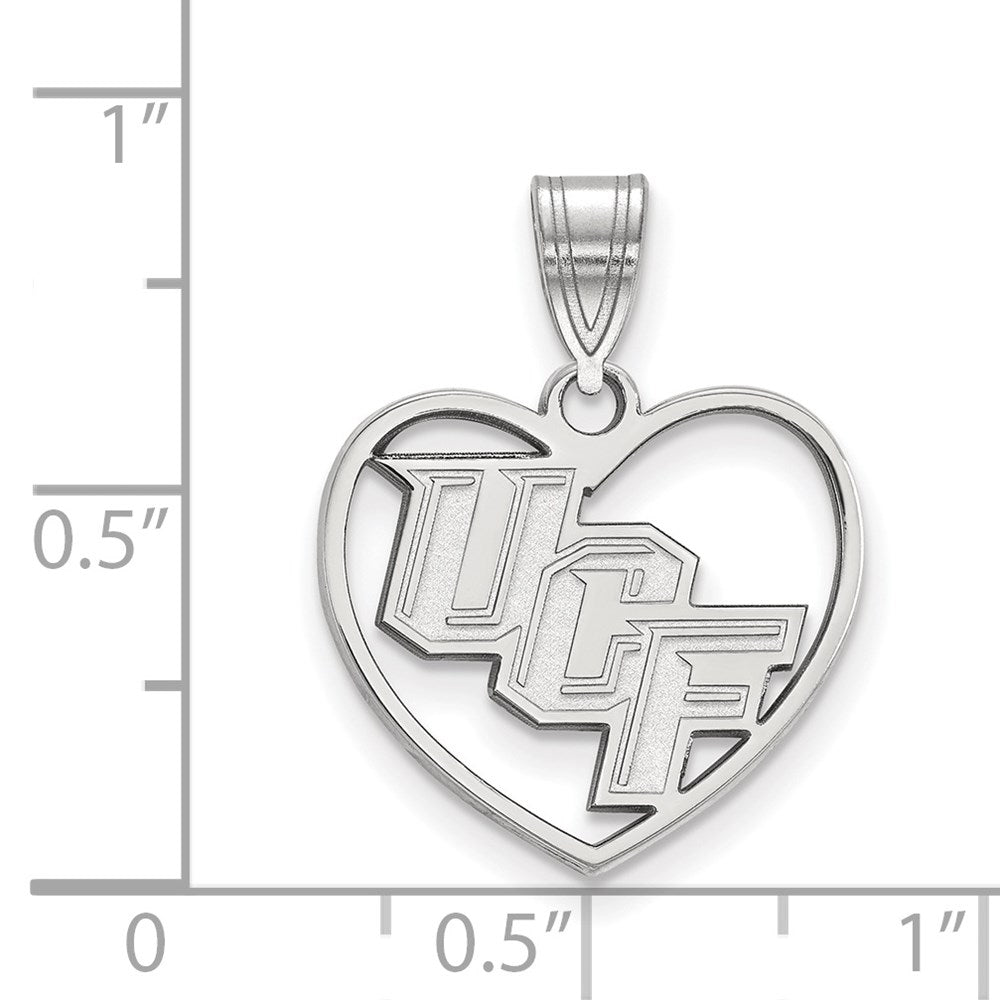 Sterling Silver Rhodium-plated LogoArt University of Central Florida U-C-F Heart Pendant