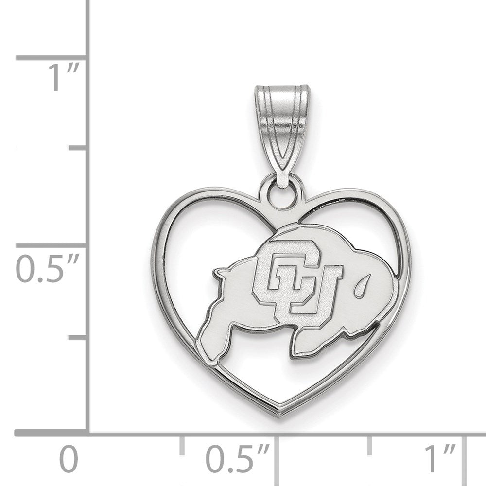 Sterling Silver Rhodium-plated LogoArt University of Colorado Buffalo Heart Pendant
