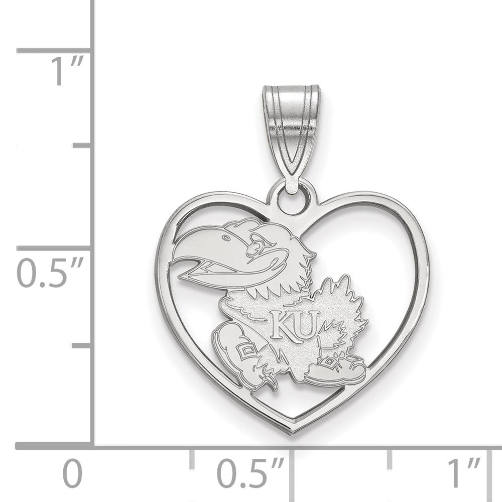Sterling Silver Rhodium-plated LogoArt University of Kansas Jayhawk Heart Pendant
