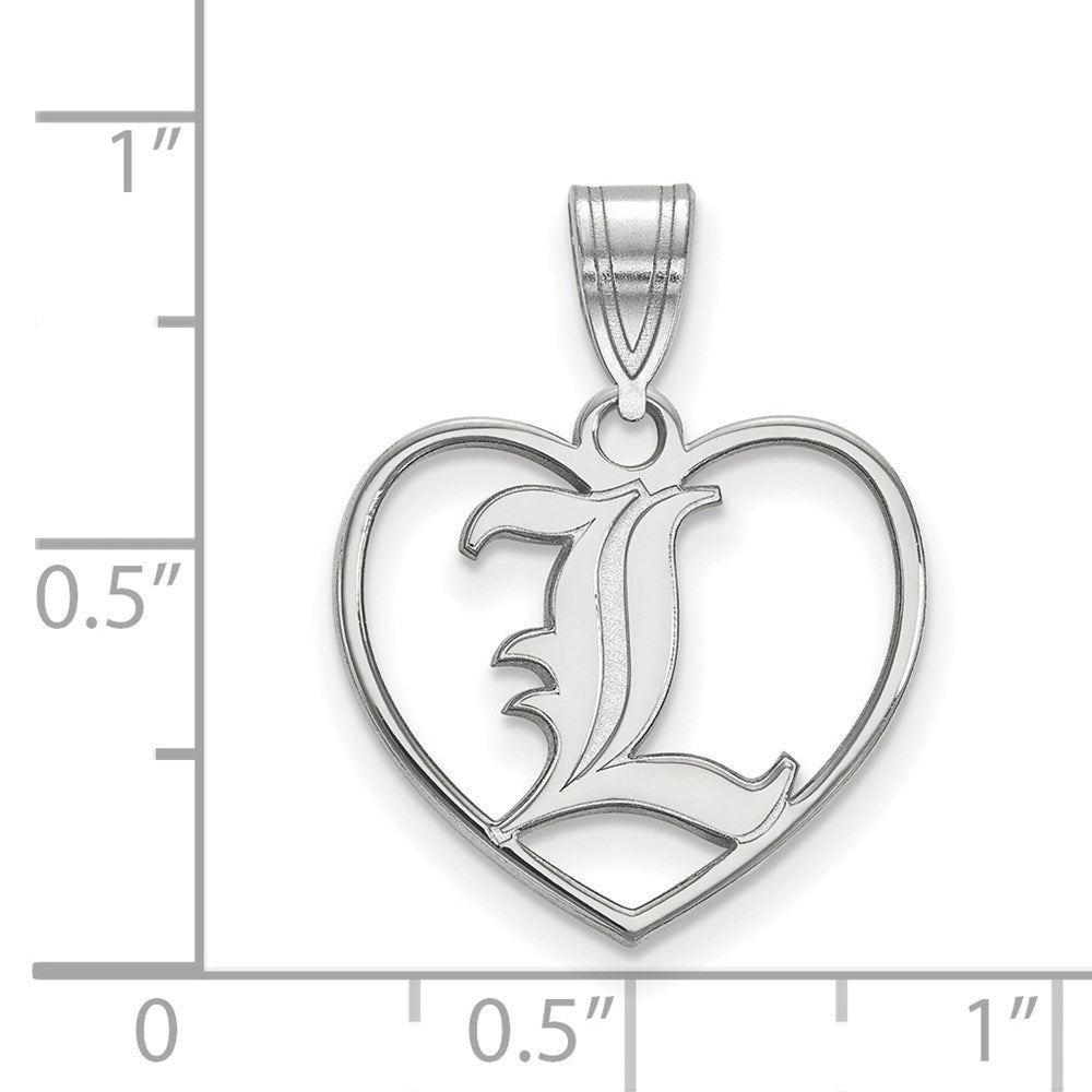 Sterling Silver Rhodium-plated LogoArt University of Louisville Letter L Heart Pendant