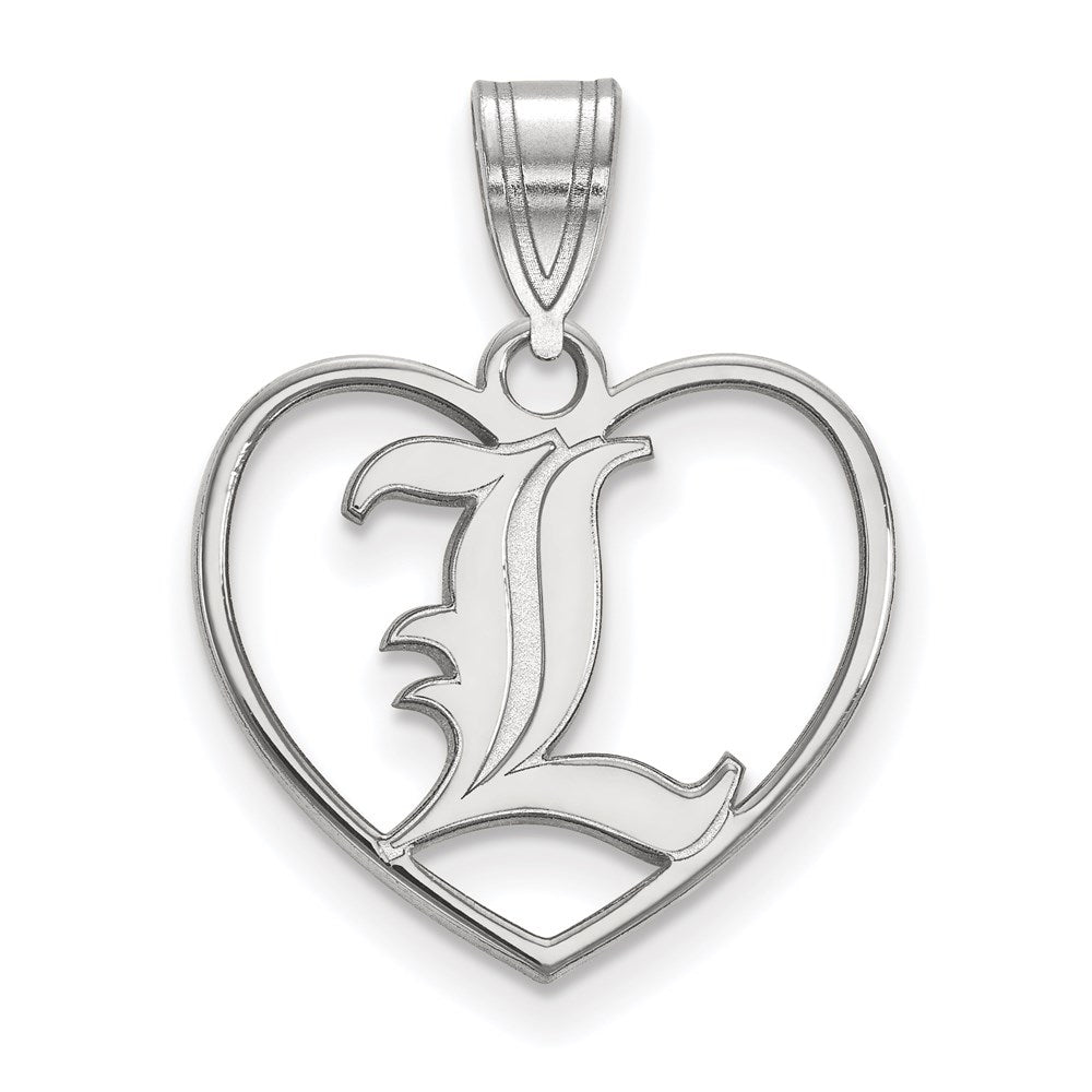 Sterling Silver Rhodium-plated LogoArt University of Louisville Letter L Heart Pendant