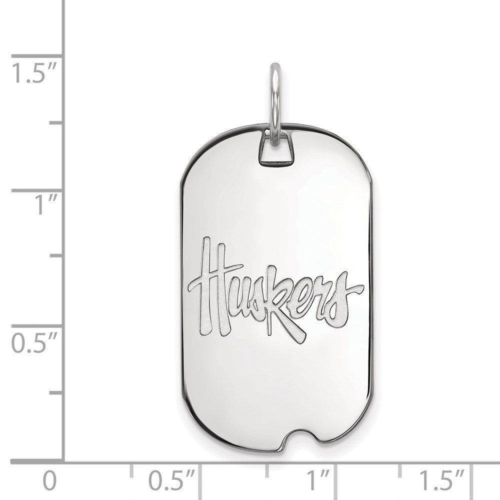 14k White Gold LogoArt University of Nebraska Huskers Small Dog Tag Pendant