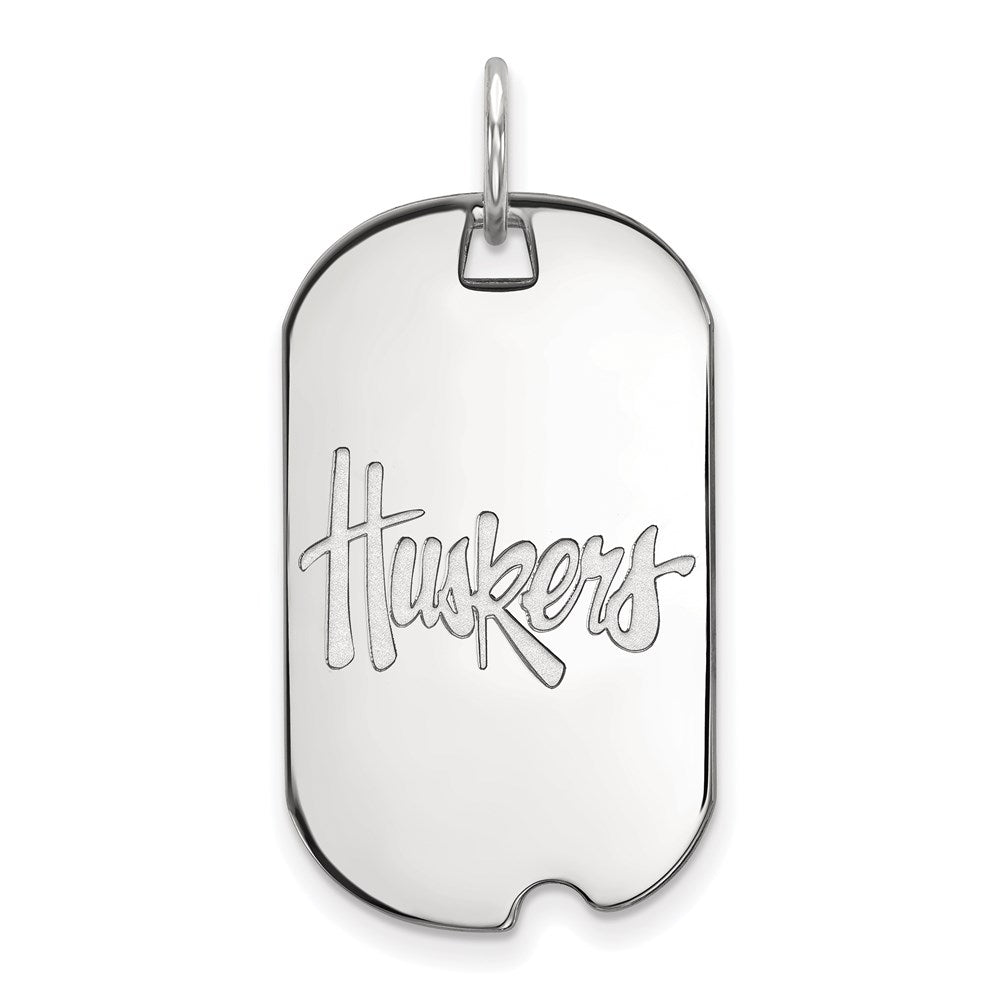 14k White Gold LogoArt University of Nebraska Huskers Small Dog Tag Pendant