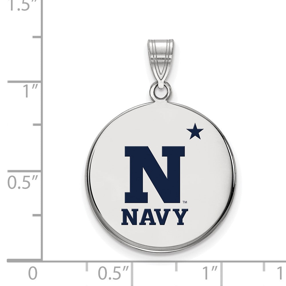 Sterling Silver Rhodium-plated LogoArt US Naval Academy Large Enameled Disc Pendant