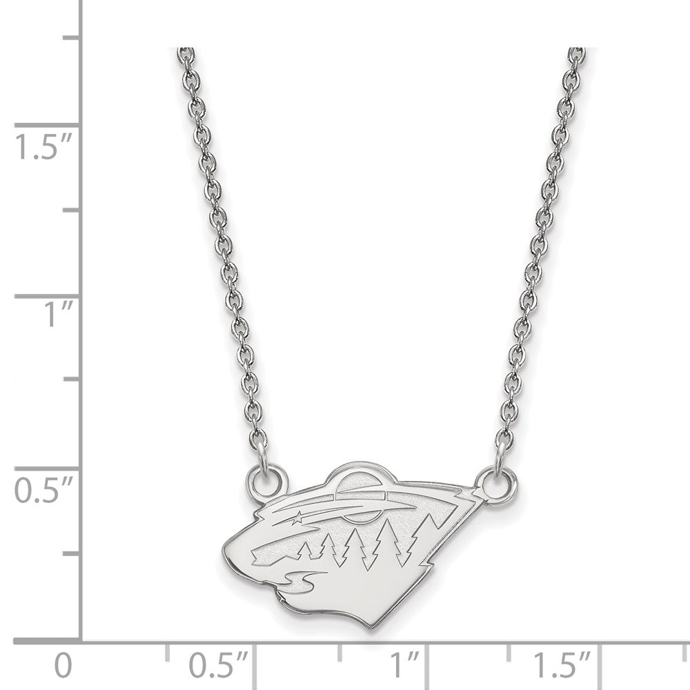 Sterling Silver Rhodium-plated NHL LogoArt Minnesota Wild Small Pendant 18 inch Necklace