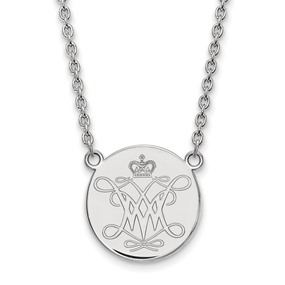 Sterling Silver Rhodium-plated LogoArt College of William and Mary Large Disc Pendant 18 inch Necklace