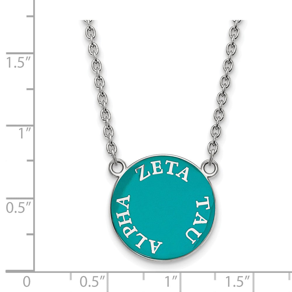 Sterling Silver Rhodium-plated LogoArt Zeta Tau Alpha Sorority Text Large Color Enamel Pendant 18 inch Necklace