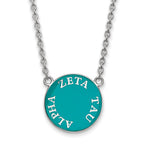 Sterling Silver Rhodium-plated LogoArt Zeta Tau Alpha Sorority Text Large Color Enamel Pendant 18 inch Necklace