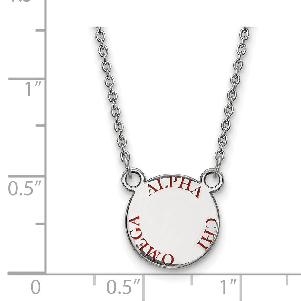 Sterling Silver Rhodium-plated LogoArt Alpha Chi Omega Sorority Text Small Color Enamel Pendant 18 inch Necklace