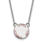 Sterling Silver Rhodium-plated LogoArt Alpha Chi Omega Sorority Text Small Color Enamel Pendant 18 inch Necklace