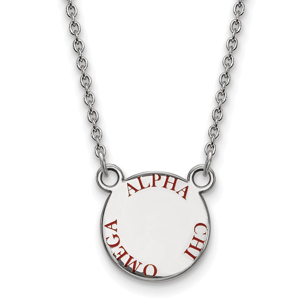 Sterling Silver Rhodium-plated LogoArt Alpha Chi Omega Sorority Text Small Color Enamel Pendant 18 inch Necklace