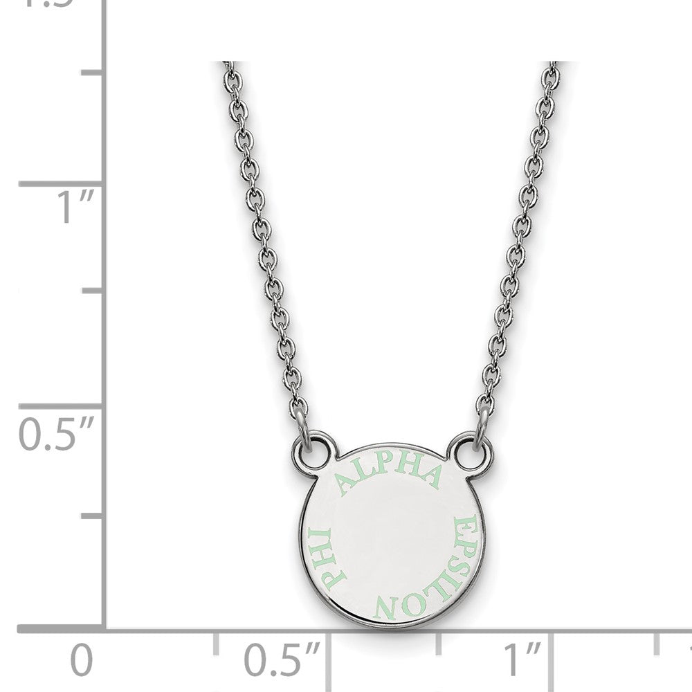 Sterling Silver Rhodium-plated LogoArt Alpha Epsilon Phi Extra Sorority Text Small Color Enamel Pendant 18 inch Necklace