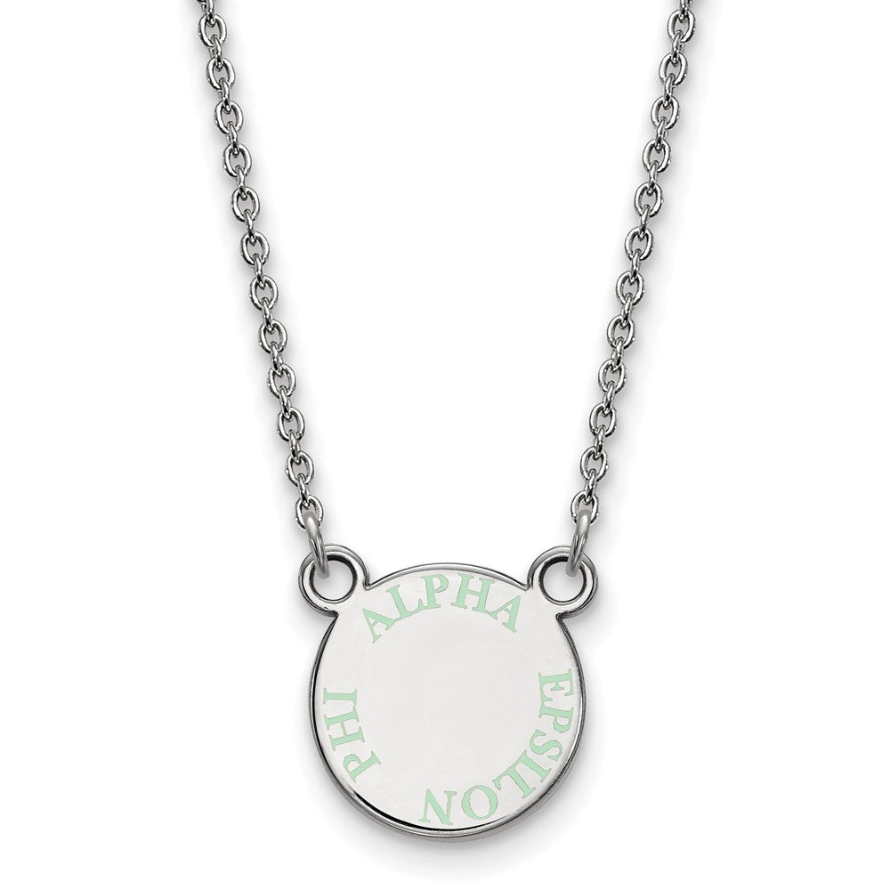 Sterling Silver Rhodium-plated LogoArt Alpha Epsilon Phi Extra Sorority Text Small Color Enamel Pendant 18 inch Necklace