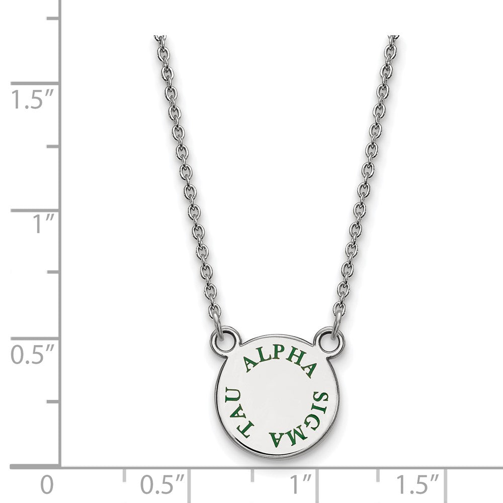 Sterling Silver Rhodium-plated LogoArt Alpha Sigma Tau Sorority Text Small Color Enamel Pendant 18 inch Necklace