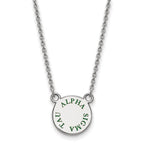 Sterling Silver Rhodium-plated LogoArt Alpha Sigma Tau Sorority Text Small Color Enamel Pendant 18 inch Necklace