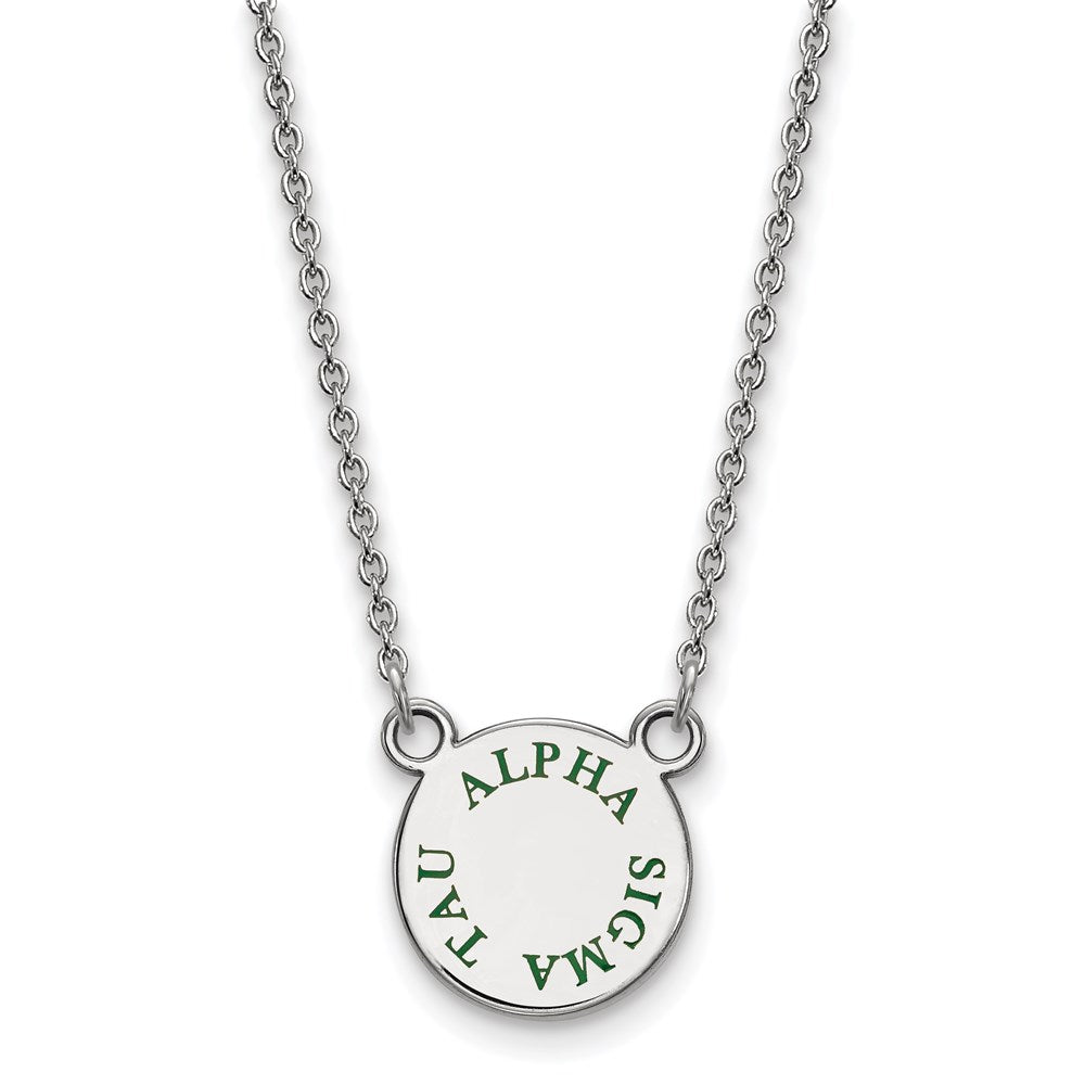 Sterling Silver Rhodium-plated LogoArt Alpha Sigma Tau Sorority Text Small Color Enamel Pendant 18 inch Necklace