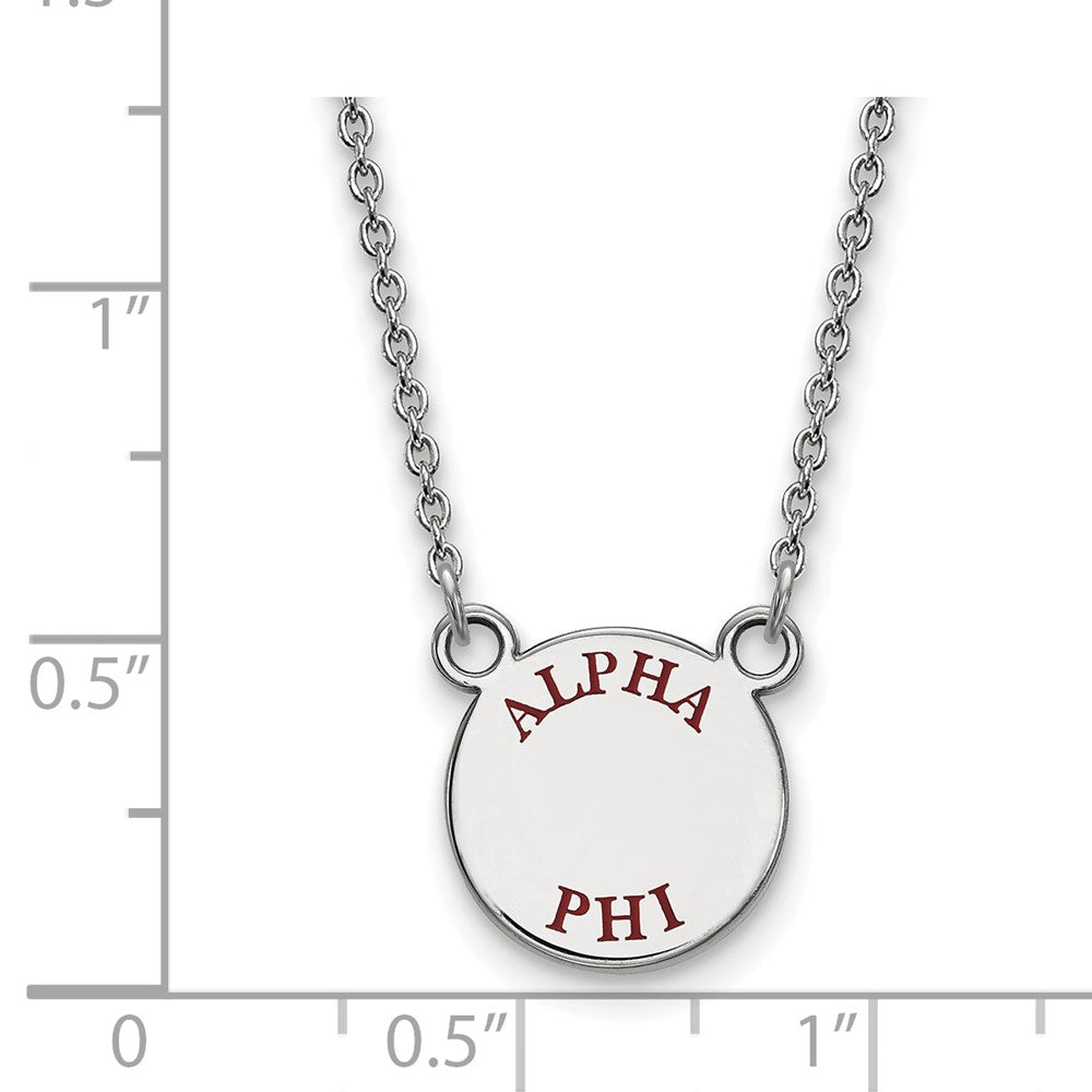 Sterling Silver Rhodium-plated LogoArt Alpha Phi Sorority Text Small Color Enamel Pendant 18 inch Necklace