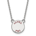 Sterling Silver Rhodium-plated LogoArt Alpha Phi Sorority Text Small Color Enamel Pendant 18 inch Necklace