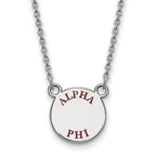 Sterling Silver Rhodium-plated LogoArt Alpha Phi Sorority Text Small Color Enamel Pendant 18 inch Necklace