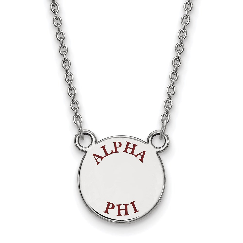 Sterling Silver Rhodium-plated LogoArt Alpha Phi Sorority Text Small Color Enamel Pendant 18 inch Necklace