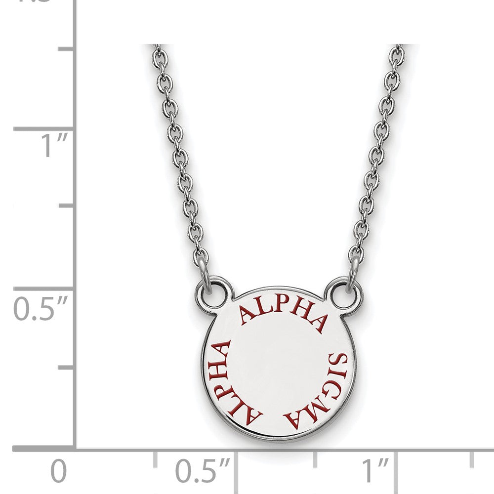 Sterling Silver Rhodium-plated LogoArt Alpha Sigma Alpha Sorority Text Small Color Enamel Pendant 18 inch Necklace