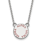 Sterling Silver Rhodium-plated LogoArt Alpha Sigma Alpha Sorority Text Small Color Enamel Pendant 18 inch Necklace