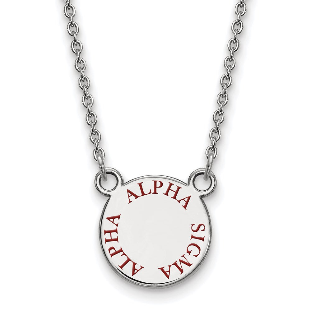 Sterling Silver Rhodium-plated LogoArt Alpha Sigma Alpha Sorority Text Small Color Enamel Pendant 18 inch Necklace