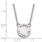 Sterling Silver Rhodium-plated LogoArt Alpha Xi Delta Sorority Text Small Color Enamel Pendant 18 inch Necklace