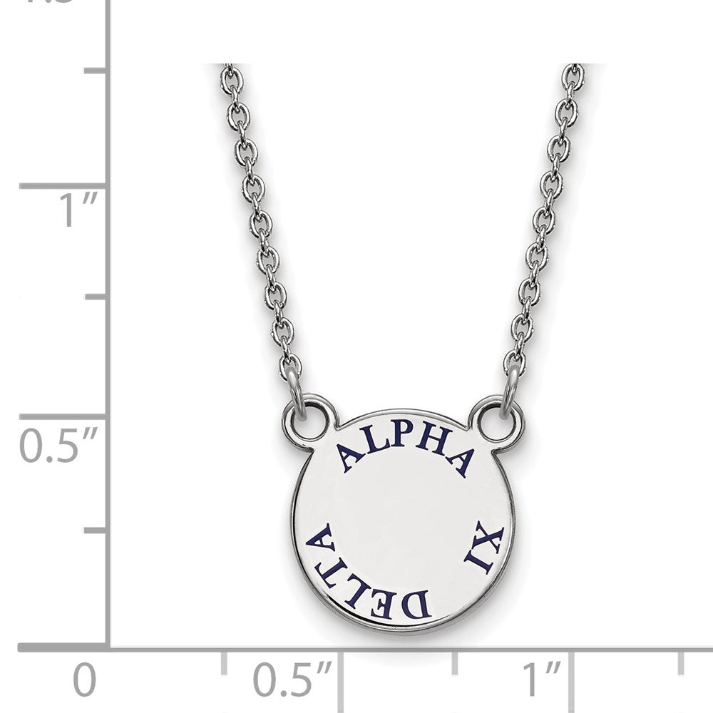 Sterling Silver Rhodium-plated LogoArt Alpha Xi Delta Sorority Text Small Color Enamel Pendant 18 inch Necklace
