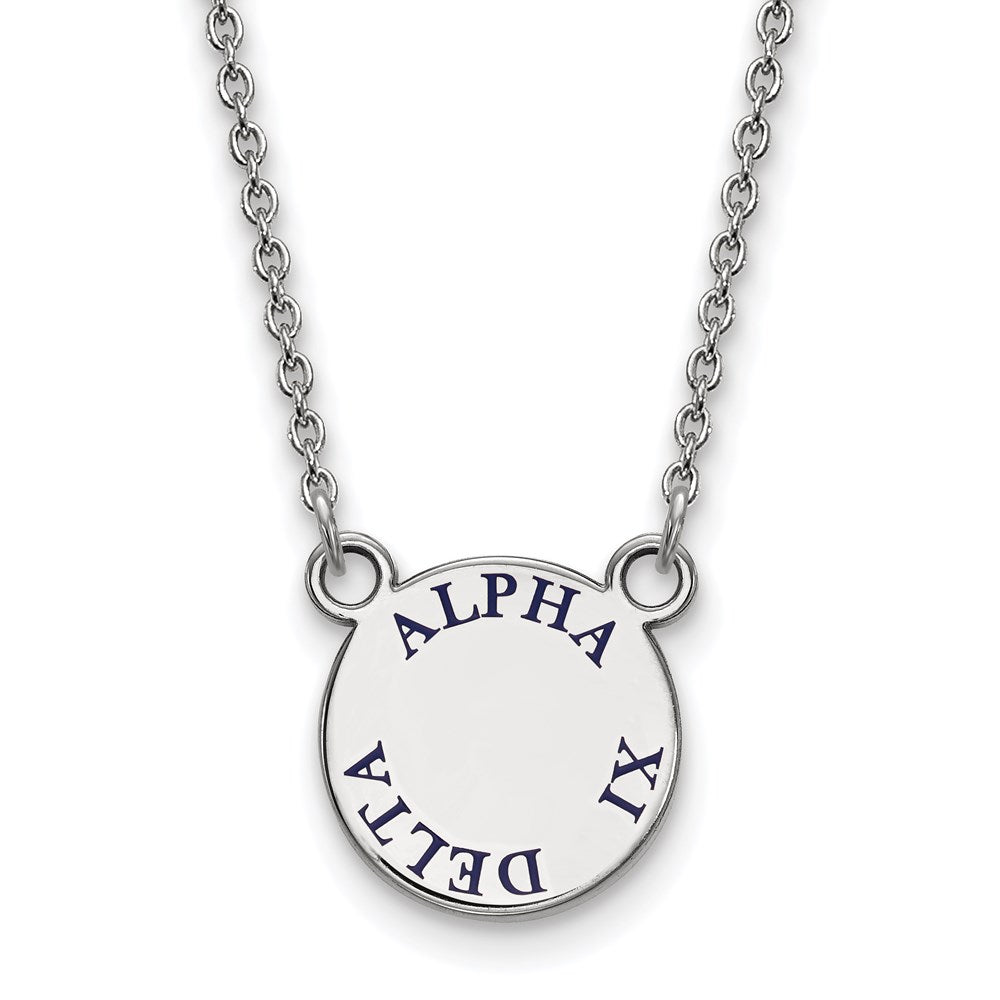 Sterling Silver Rhodium-plated LogoArt Alpha Xi Delta Sorority Text Small Color Enamel Pendant 18 inch Necklace