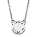 Sterling Silver Rhodium-plated LogoArt Alpha Xi Delta Sorority Text Small Color Enamel Pendant 18 inch Necklace