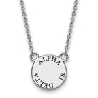 Sterling Silver Rhodium-plated LogoArt Alpha Xi Delta Sorority Text Small Color Enamel Pendant 18 inch Necklace