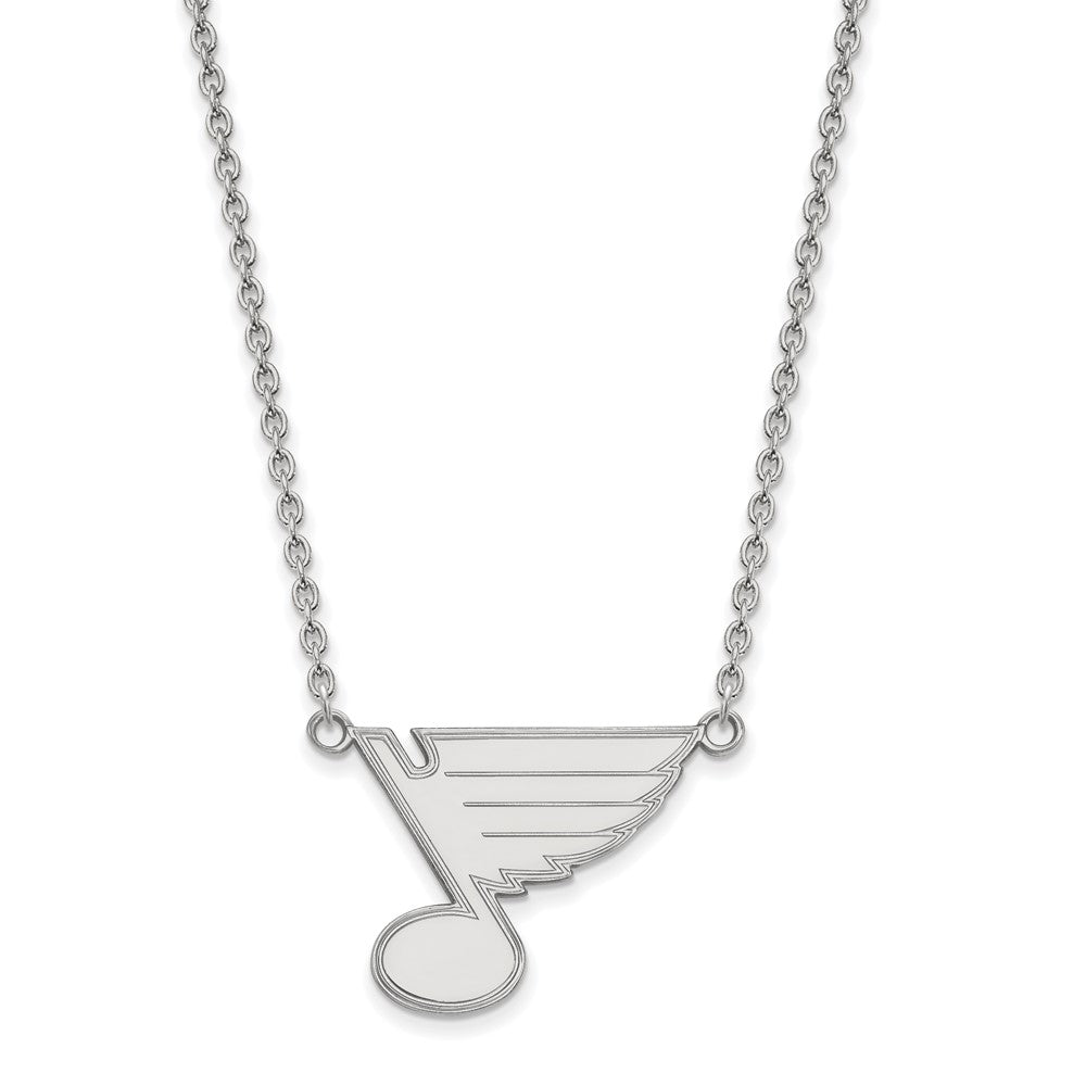 Sterling Silver Rhodium-plated NHL LogoArt St. Louis Blues Large Pendant 18 inch Necklace