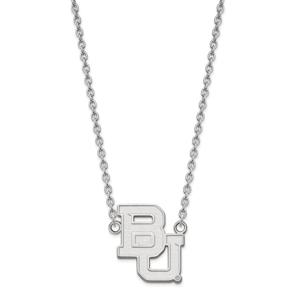 Sterling Silver Rhodium-plated LogoArt Baylor University Bears Large Pendant 18 inch Necklace