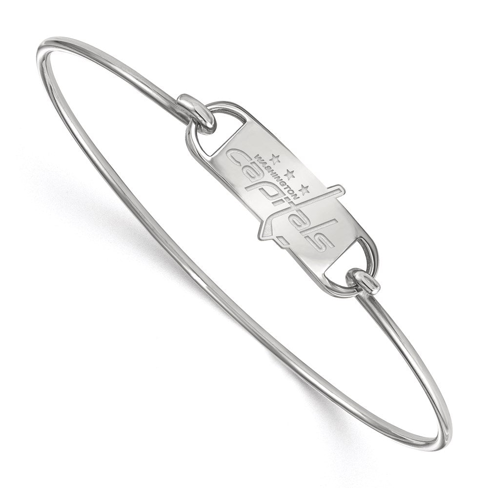 Sterling Silver Rhodium-plated NHL LogoArt Washington Capitals Small Center 7 inch Wire Bangle