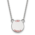 Sterling Silver Rhodium-plated LogoArt Chi Omega Sorority Text Small Color Enamel Pendant 18 inch Necklace
