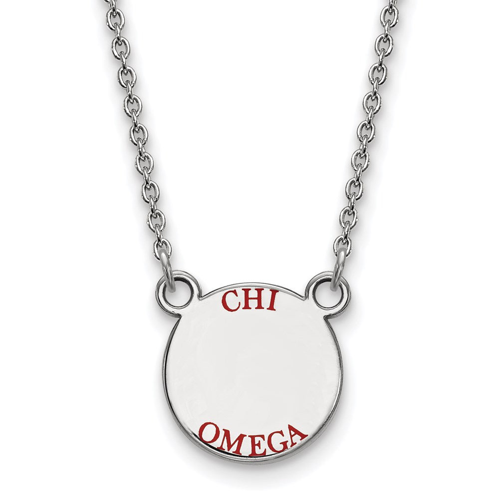 Sterling Silver Rhodium-plated LogoArt Chi Omega Sorority Text Small Color Enamel Pendant 18 inch Necklace
