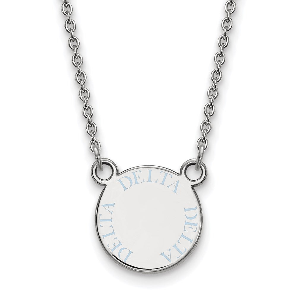 Sterling Silver Rhodium-plated LogoArt Delta Delta Delta Sorority Text Small Color Enamel Pendant 18 inch Necklace