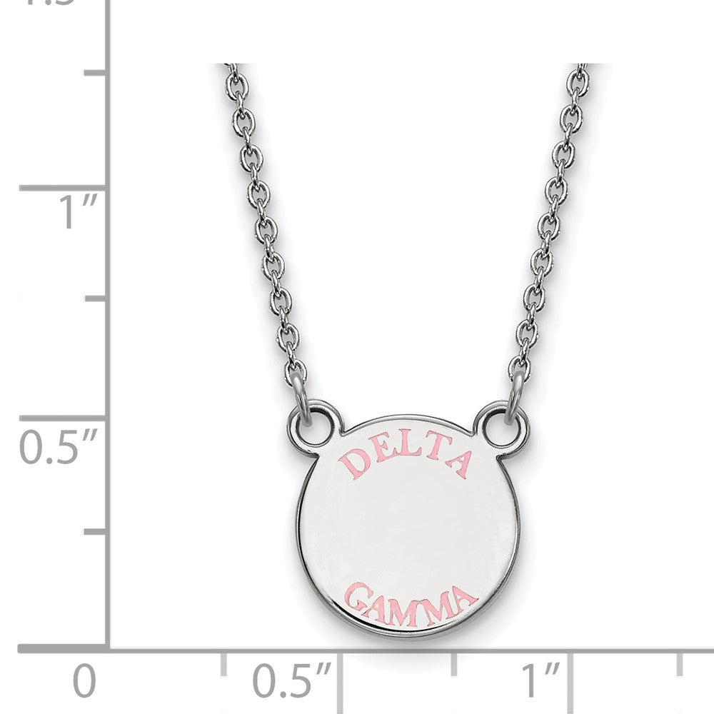 Sterling Silver Rhodium-plated LogoArt Delta Gamma Sorority Text Small Color Enamel Pendant 18 inch Necklace