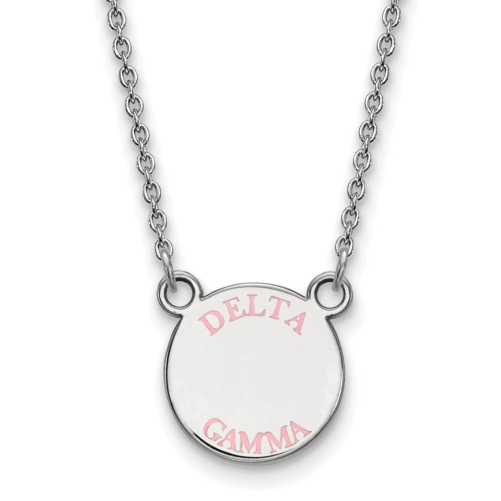 Sterling Silver Rhodium-plated LogoArt Delta Gamma Sorority Text Small Color Enamel Pendant 18 inch Necklace