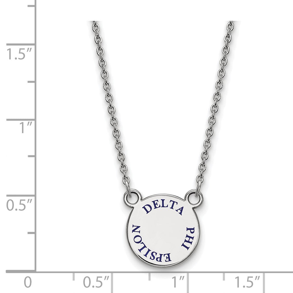 Sterling Silver Rhodium-plated LogoArt Delta Phi Epsilon Sorority Text Small Color Enamel Pendant 18 inch Necklace