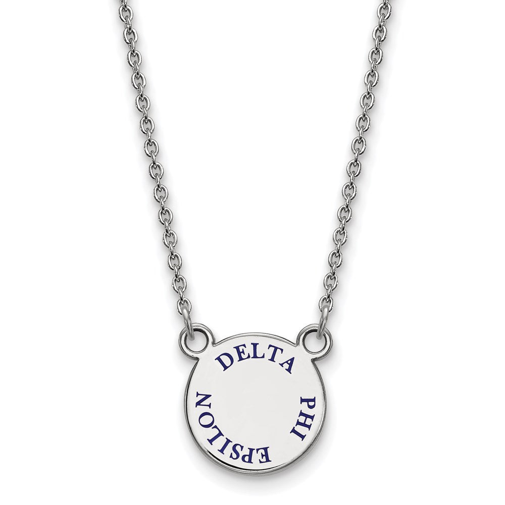 Sterling Silver Rhodium-plated LogoArt Delta Phi Epsilon Sorority Text Small Color Enamel Pendant 18 inch Necklace
