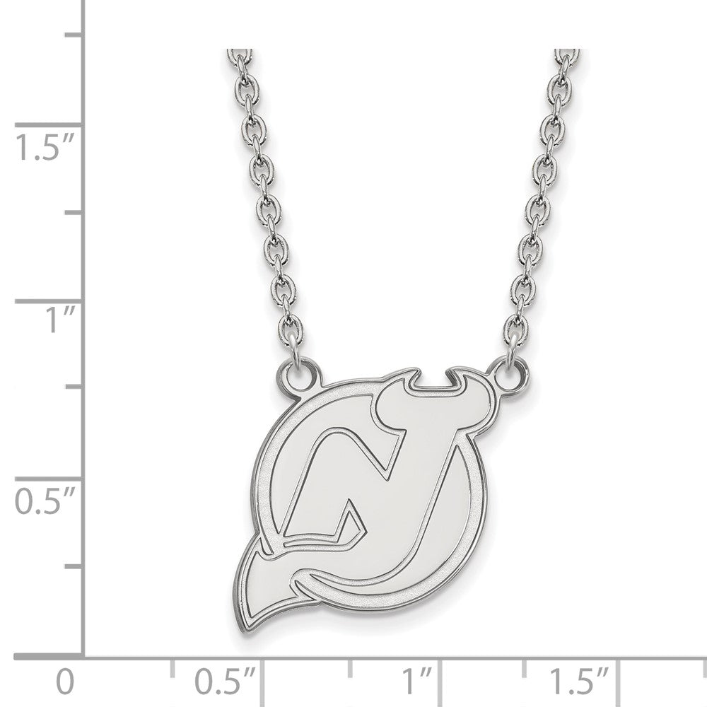 14k White Gold NHL LogoArt New Jersey Devils Large Pendant 18 inch Necklace
