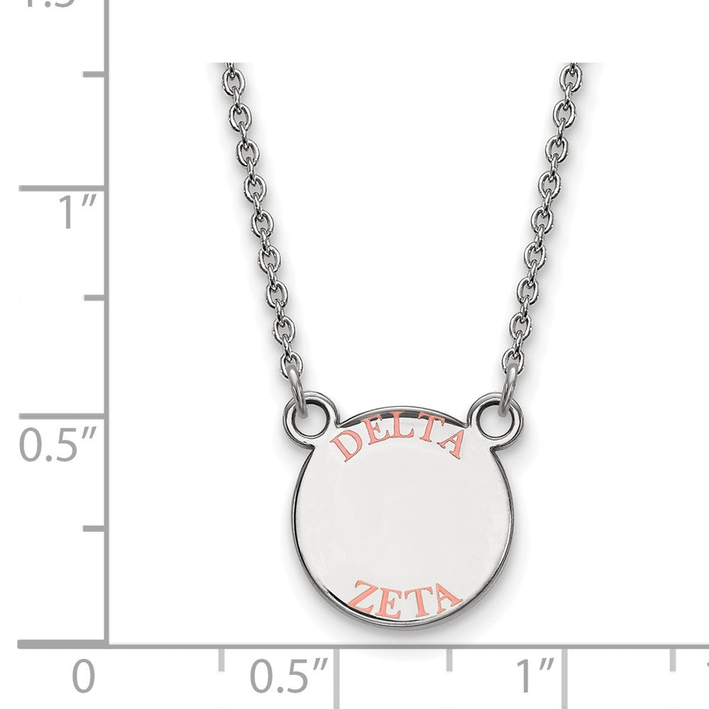 Sterling Silver Rhodium-plated LogoArt Delta Zeta Sorority Text Small Color Enamel Pendant 18 inch Necklace
