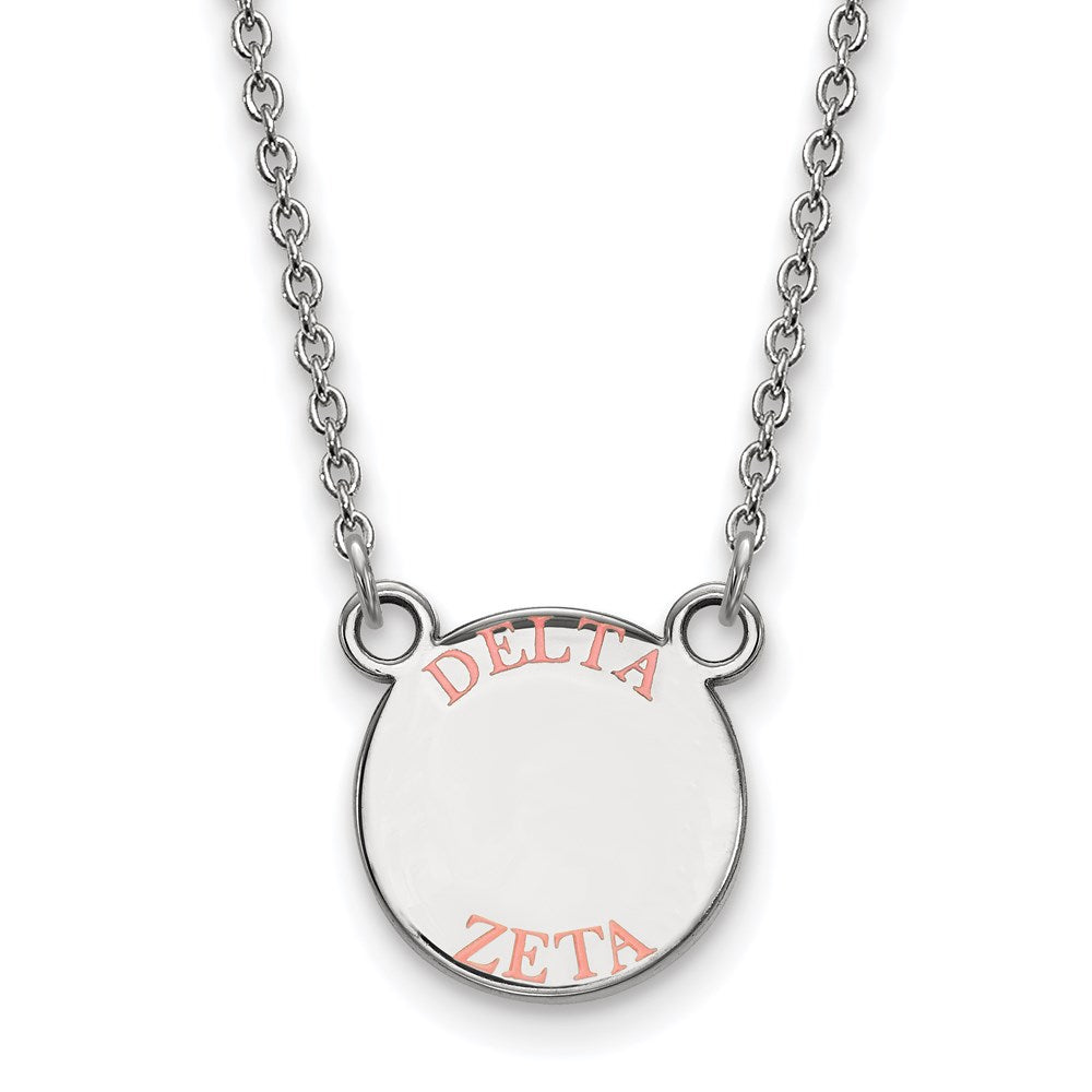 Sterling Silver Rhodium-plated LogoArt Delta Zeta Sorority Text Small Color Enamel Pendant 18 inch Necklace